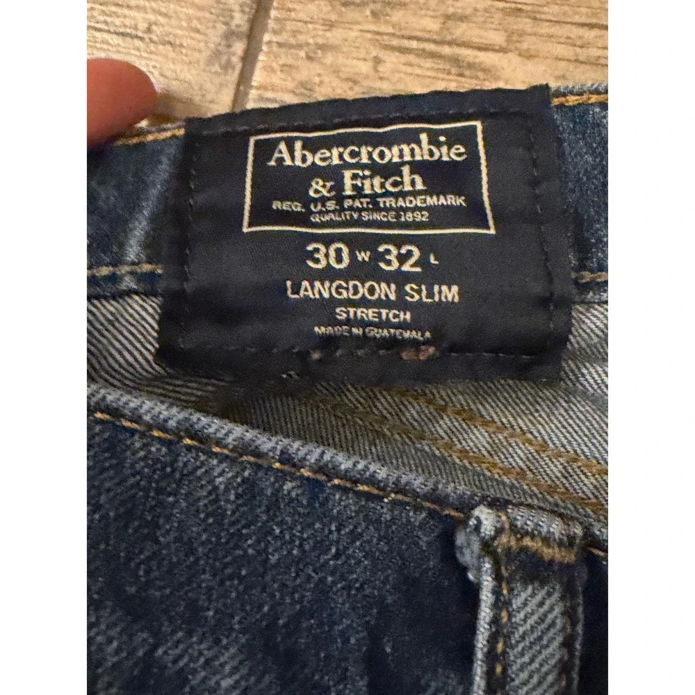 Abercrombie & Fitch Langdon Slim Stretch Distressed Blue Jeans Mens 30x32 Grunge